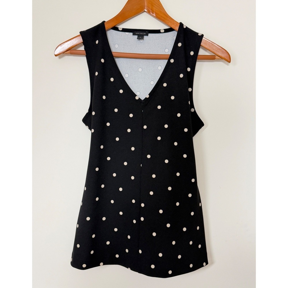 Ann Taylor V-Neck Polka Dot Sleeveless Top Women S Tie Back Blouse
